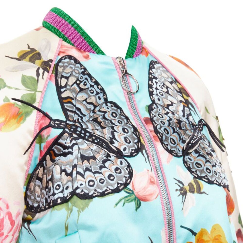 GUCCI 2016 Michele Runway blue silk insect embroidery bomber jacket IT36 XXS - Picture 7 of 10